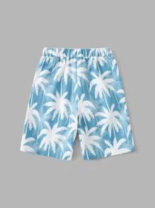 SHEIN Tween Boy Tropical Print Slant Pocket Shorts - Blue and White - View 2