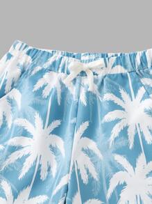 SHEIN Tween Boy Tropical Print Slant Pocket Shorts - Blue and White - View 3