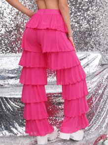 Layered Ruffle Wide Leg Pants - Hot Pink - View 2