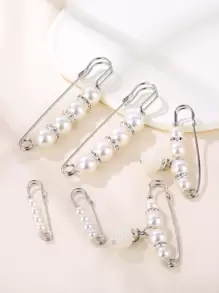 6件仿珍珠装饰别针胸针 - 白色 - 查看 1