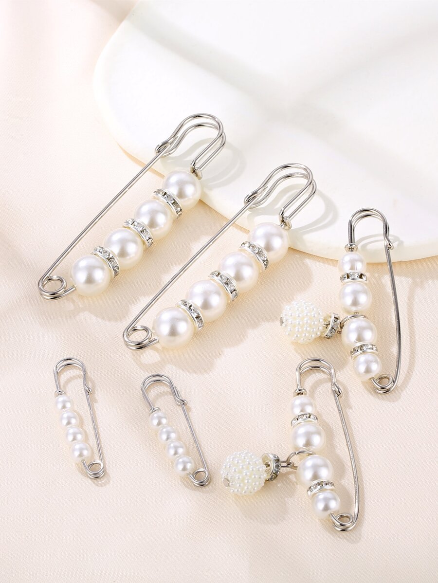 6件仿珍珠装饰别针胸针 - 白色 - 查看 1