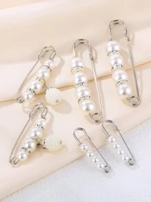 6件仿珍珠装饰别针胸针 - 白色 - 查看 2