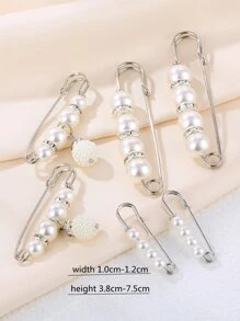 6件仿珍珠装饰别针胸针 - 白色 - 查看 3