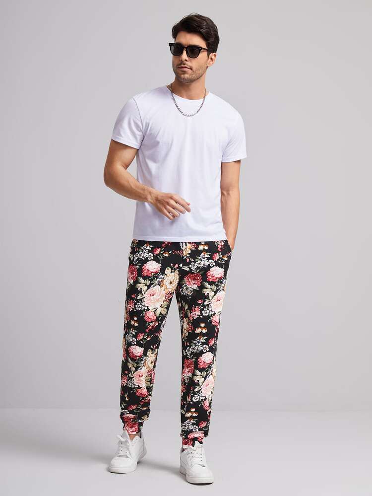 Manfinity Men Floral Print Joggers - Multicolor - View 3