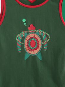 Ashi Turtle Print Tank Top - Dark Green - View 3