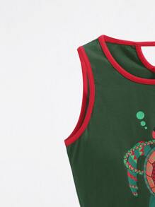 Ashi Turtle Print Tank Top - Dark Green - View 5