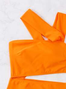 Solid Cut-Out Asymmetrical One Piece Swimsuit, For Summer Beach Vacation - Orange - View 5