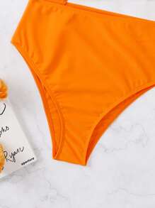 Solid Cut-Out Asymmetrical One Piece Swimsuit, For Summer Beach Vacation - Orange - View 4