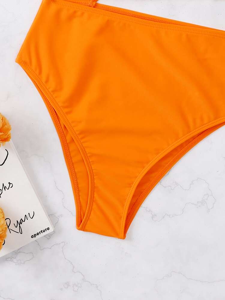 Solid Cut-Out Asymmetrical One Piece Swimsuit, For Summer Beach Vacation - Orange - View 4