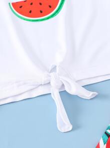 SHEIN Bộ thời trang bé gái Thắt nút Quần paper-bag Rau quả Boho - Nhiều màu - Xem 4