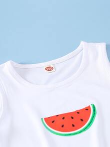 SHEIN Bộ thời trang bé gái Thắt nút Quần paper-bag Rau quả Boho - Nhiều màu - Xem 5