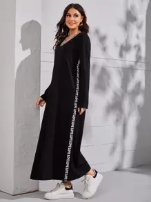 Mulvari Letter & Striped Print Tee Dress - Black - View 3