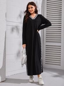 Mulvari Letter & Striped Print Tee Dress - Black - View 4