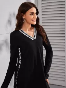 Mulvari Letter & Striped Print Tee Dress - Black - View 5