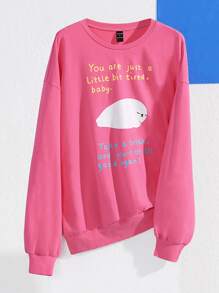 Wang xx 卡通和標語圖案運動衫 - 玫紅色 - 查看 1