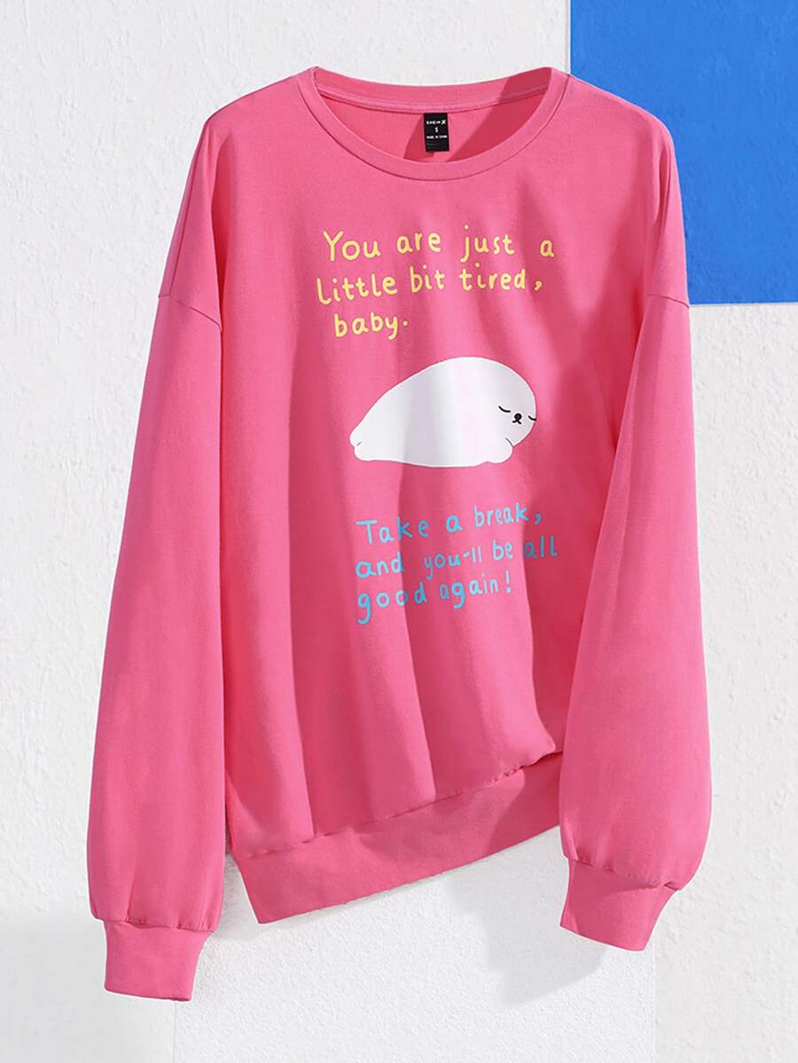 Wang xx 卡通和標語圖案運動衫 - 玫紅色 - 查看 1