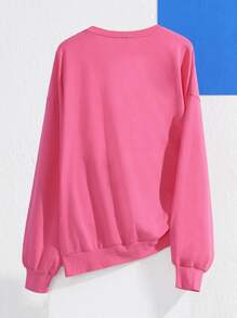 Wang xx 卡通和標語圖案運動衫 - 玫紅色 - 查看 2