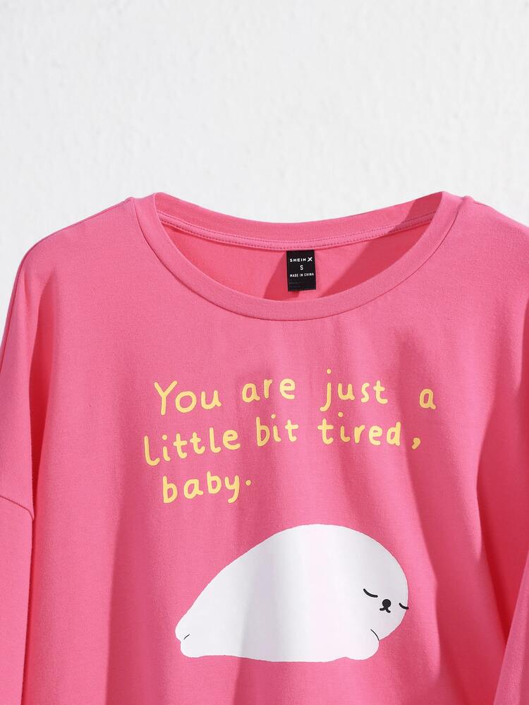 Wang xx 卡通和標語圖案運動衫 - 玫紅色 - 查看 4