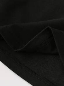 SHEIN 1pc Fashionable Mushroom Printed Cropped T-Shirt, Round Neck, Suitable For Beach Vacation, Tween Girls - Black - View 5