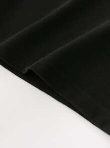 SHEIN 1pc Fashionable Mushroom Printed Cropped T-Shirt, Round Neck, Suitable For Beach Vacation, Tween Girls - Black - View 4