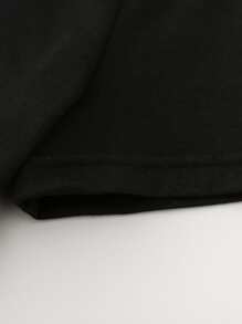 SHEIN 1pc Fashionable Mushroom Printed Cropped T-Shirt, Round Neck, Suitable For Beach Vacation, Tween Girls - Black - View 3