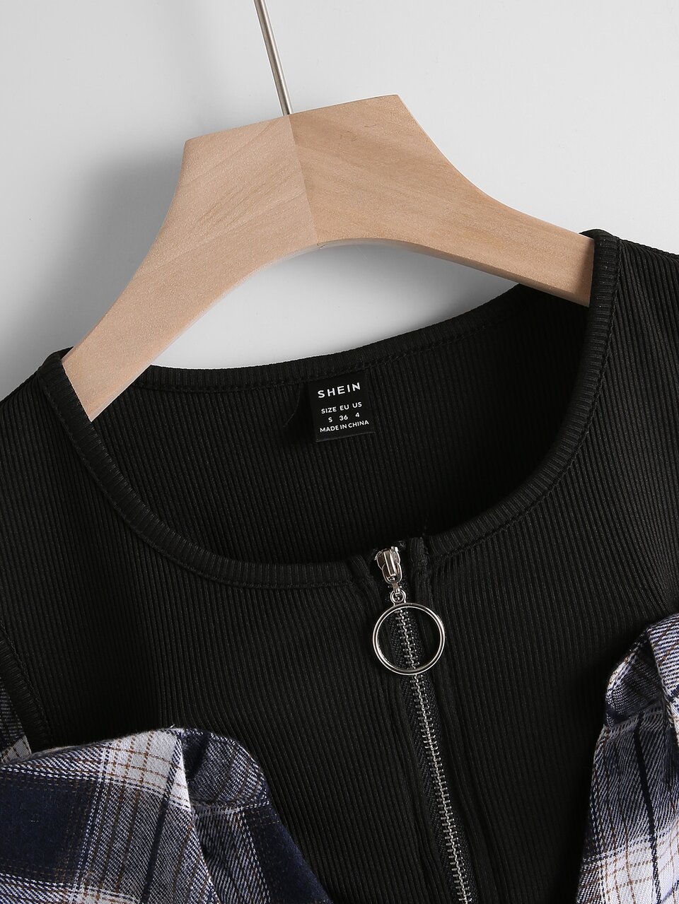 Plaid O-Ring Zipper Cold Shoulder Blouse,Long Sleeve Tops Fall Cloth For Women