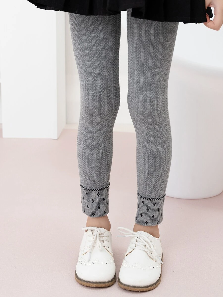 小女童幾何圖案緊身打底褲 - 灰色 - 查看 1