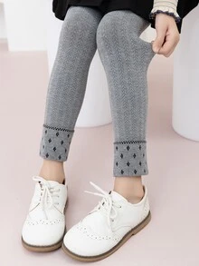 小女童幾何圖案緊身打底褲 - 灰色 - 查看 2