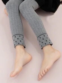 小女童幾何圖案緊身打底褲 - 灰色 - 查看 3