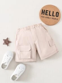 嬰兒翻蓋口袋素色短褲 - 卡其色 - 查看 1