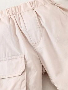 嬰兒翻蓋口袋素色短褲 - 卡其色 - 查看 5