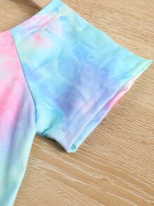 SHEIN Áo phông và quần đùi buộc dây cho bé gái mới biết đi - Nhiều màu - Xem 3