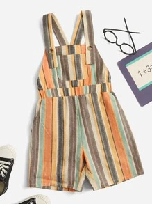 SHEIN 小男童條紋印花背帶連身褲 - 彩色 - 查看 1