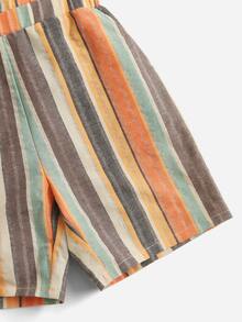 SHEIN 小男童條紋印花背帶連身褲 - 彩色 - 查看 3