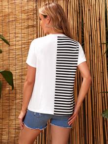 SHEIN Maternity Colorblock Striped & Lips Contrast Sequin Print Tee - Multicolor - View 2