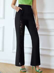 SHEIN Pantalones acampanados con encaje - Negro - Ver 6