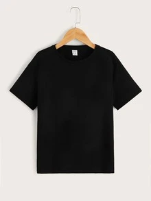 SHEIN Niñas Camiseta de hombros caídos con estampado de slogan - Negro - Ver 2