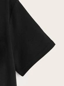 SHEIN Niñas Camiseta de hombros caídos con estampado de slogan - Negro - Ver 3