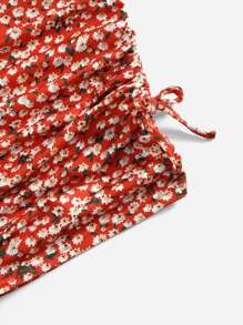 SHEIN Leap Crew Tween Girl Ditsy Floral Tie Front Ruched Cami Top & Skirt Set - Multicolor - View 3