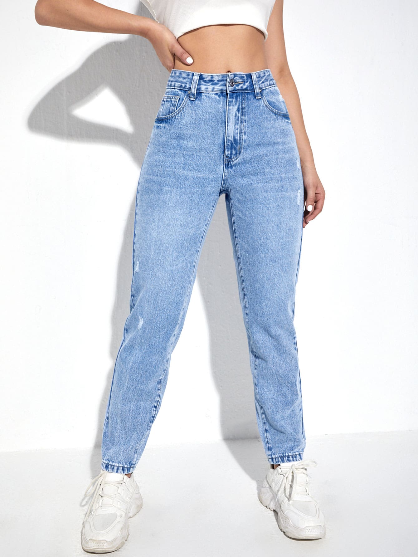 Quần jean nữ Nút Túi Dây kéo màu trơn - Rửa nhẹ - Xem 1