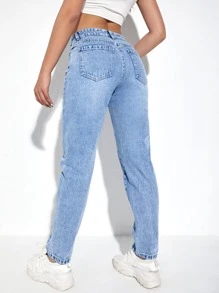 Quần jean nữ Nút Túi Dây kéo màu trơn - Rửa nhẹ - Xem 2