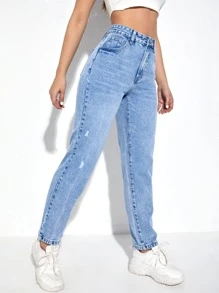 Quần jean nữ Nút Túi Dây kéo màu trơn - Rửa nhẹ - Xem 3