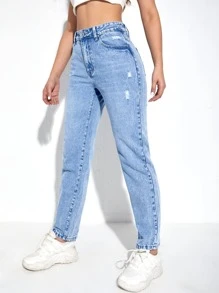 Quần jean nữ Nút Túi Dây kéo màu trơn - Rửa nhẹ - Xem 4