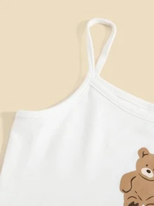 SHEIN 女孩卡通圖案吊帶上衣和格紋短褲套裝