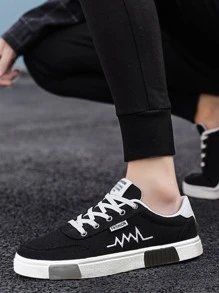 Giày trượt patin vải bố buộc dây cho nam - Đen và trắng - Xem 5