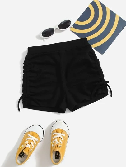 SHEIN 少女純色束腰褶皺短褲