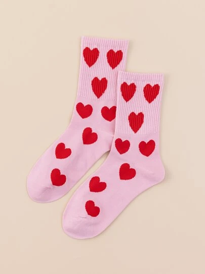 Calcetines tripulación con estampado de corazón, otoño