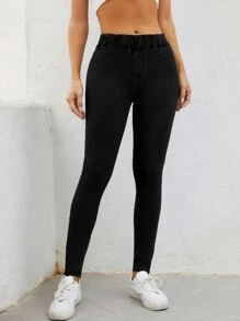 EMERY ROSE Elegant All-Match Versatile Tight Fit Slim Leg Year-Round Black High Waist Women Jeans - Black - View 4