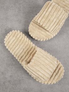 圓頭燈芯絨細節一腳蹬拖鞋 - 米色 - 查看 4