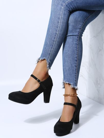 ankle strap suede heels